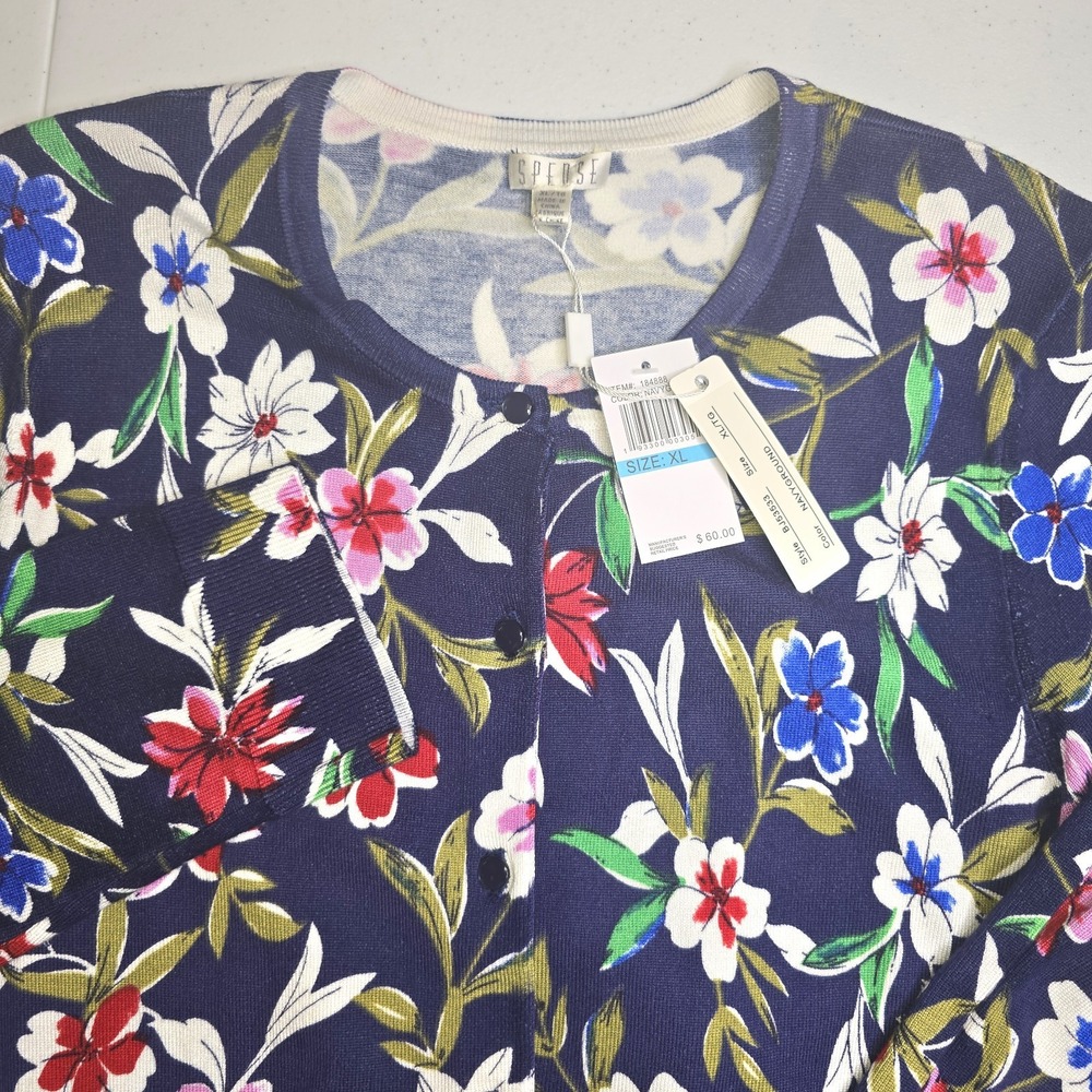 SPENSE Women's Size XL Navy Blue Floral‎ Cardigan NWT -1169